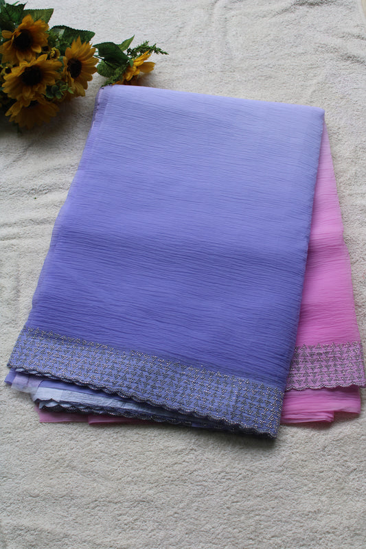 Lavender and Pink Crushed georgette shaded saree