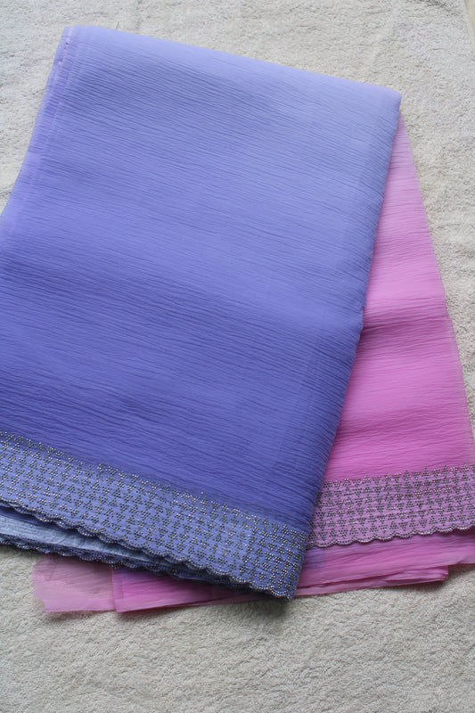 Lavender and Pink Crushed georgette shaded saree