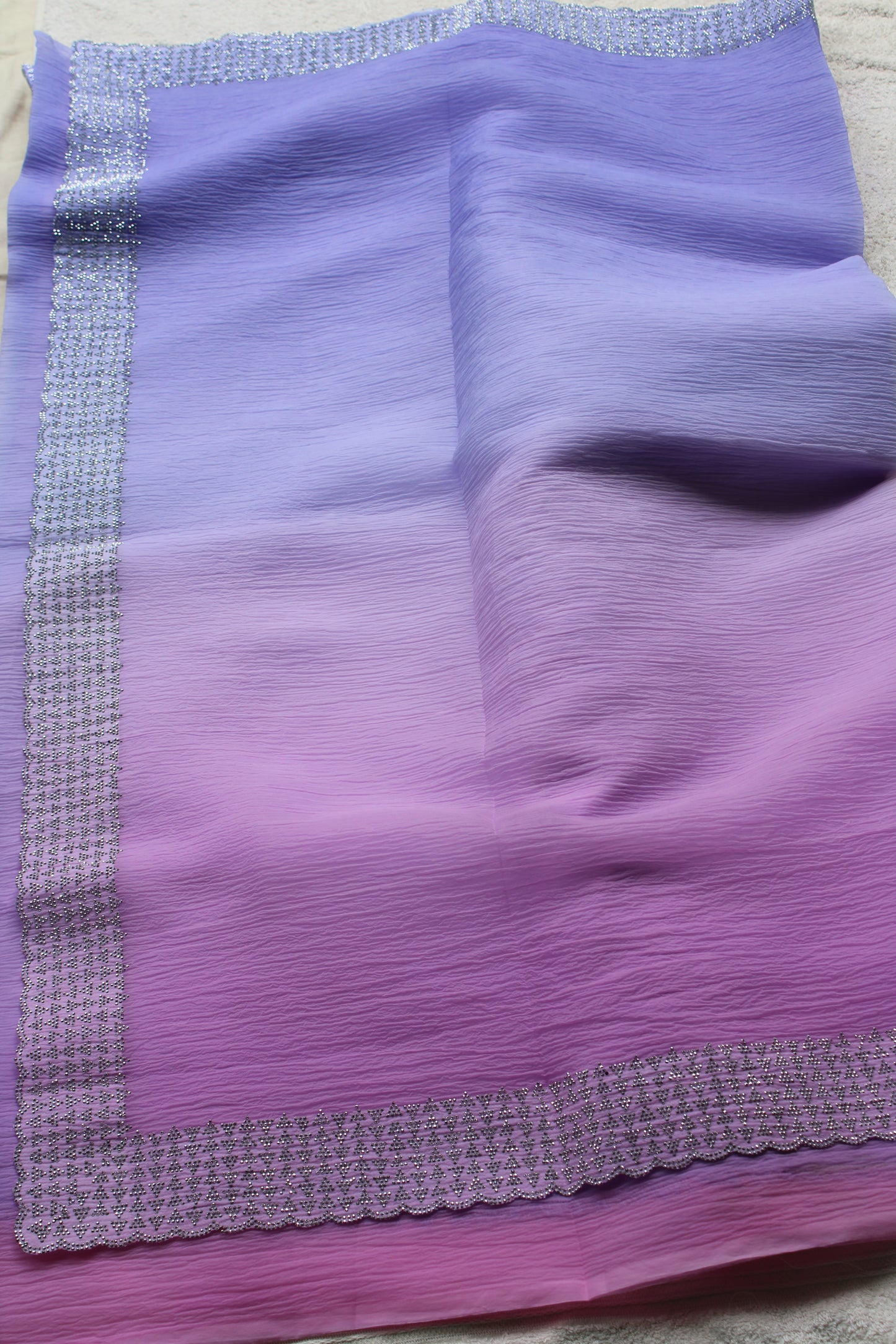 Lavender and Pink Crushed georgette shaded saree