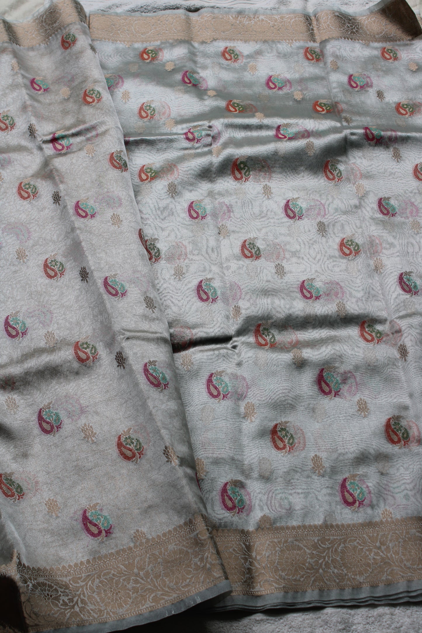 Ivory Organza Banarasi Saree with Meenakari Mango design