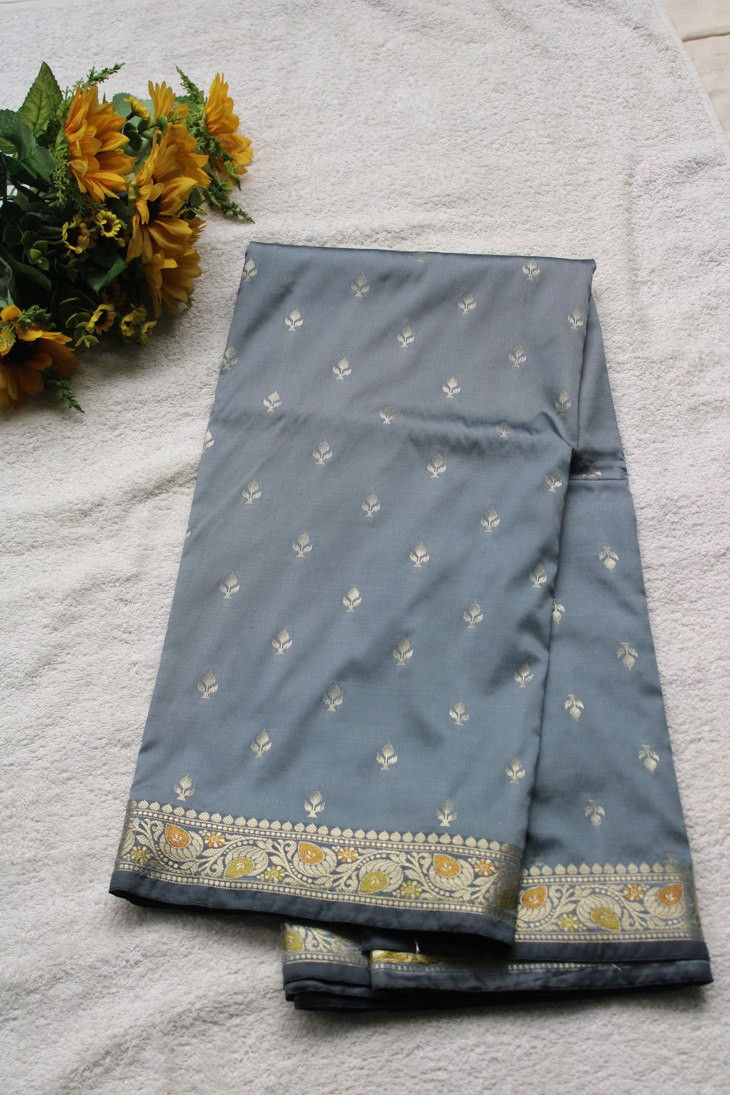 Premium Grey Katan Silk saree with trending small border