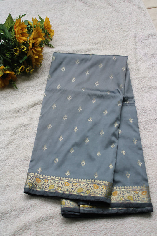 Premium Grey Katan Silk saree with trending small border