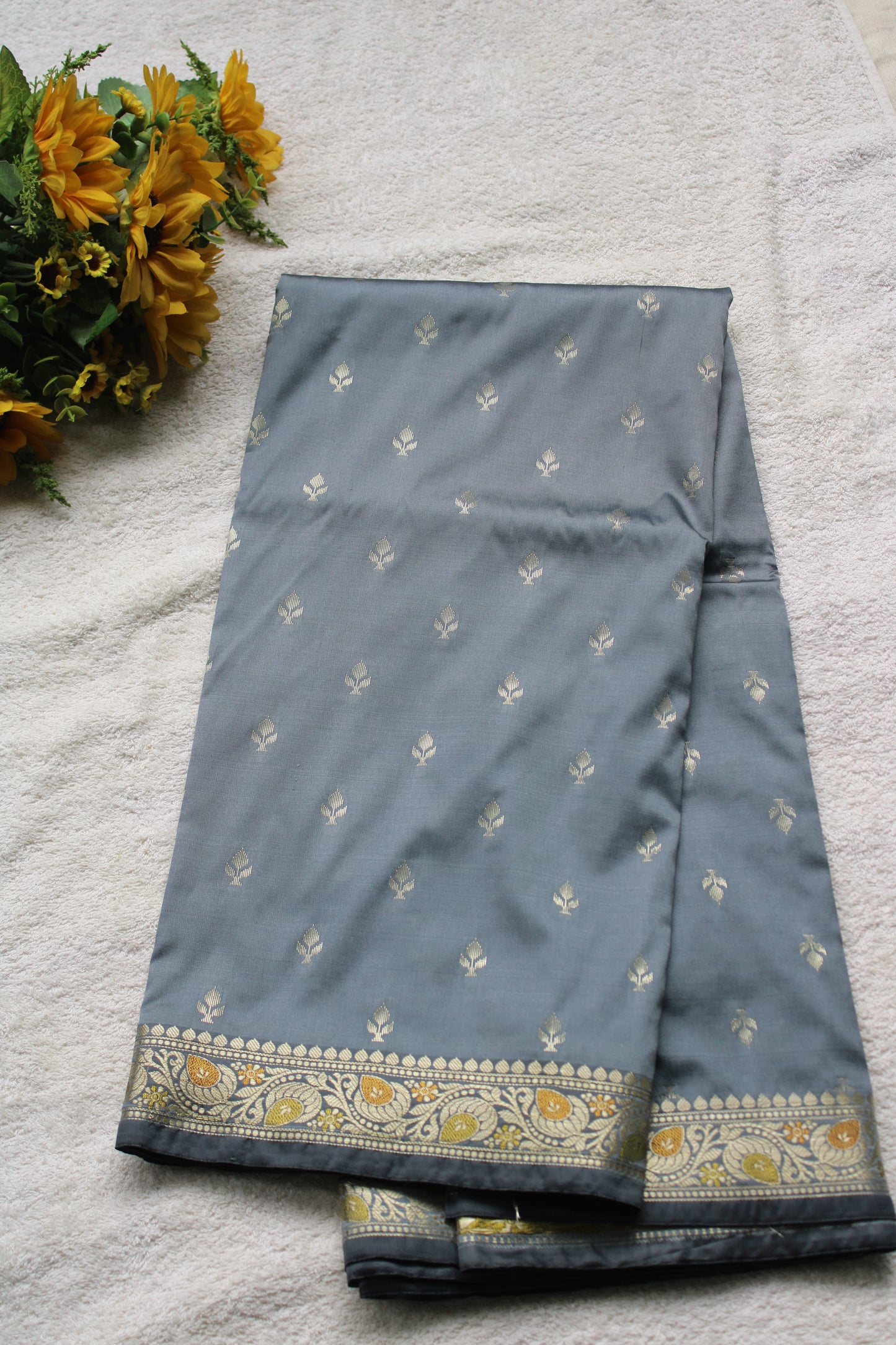 Premium Grey Katan Silk saree with trending small border
