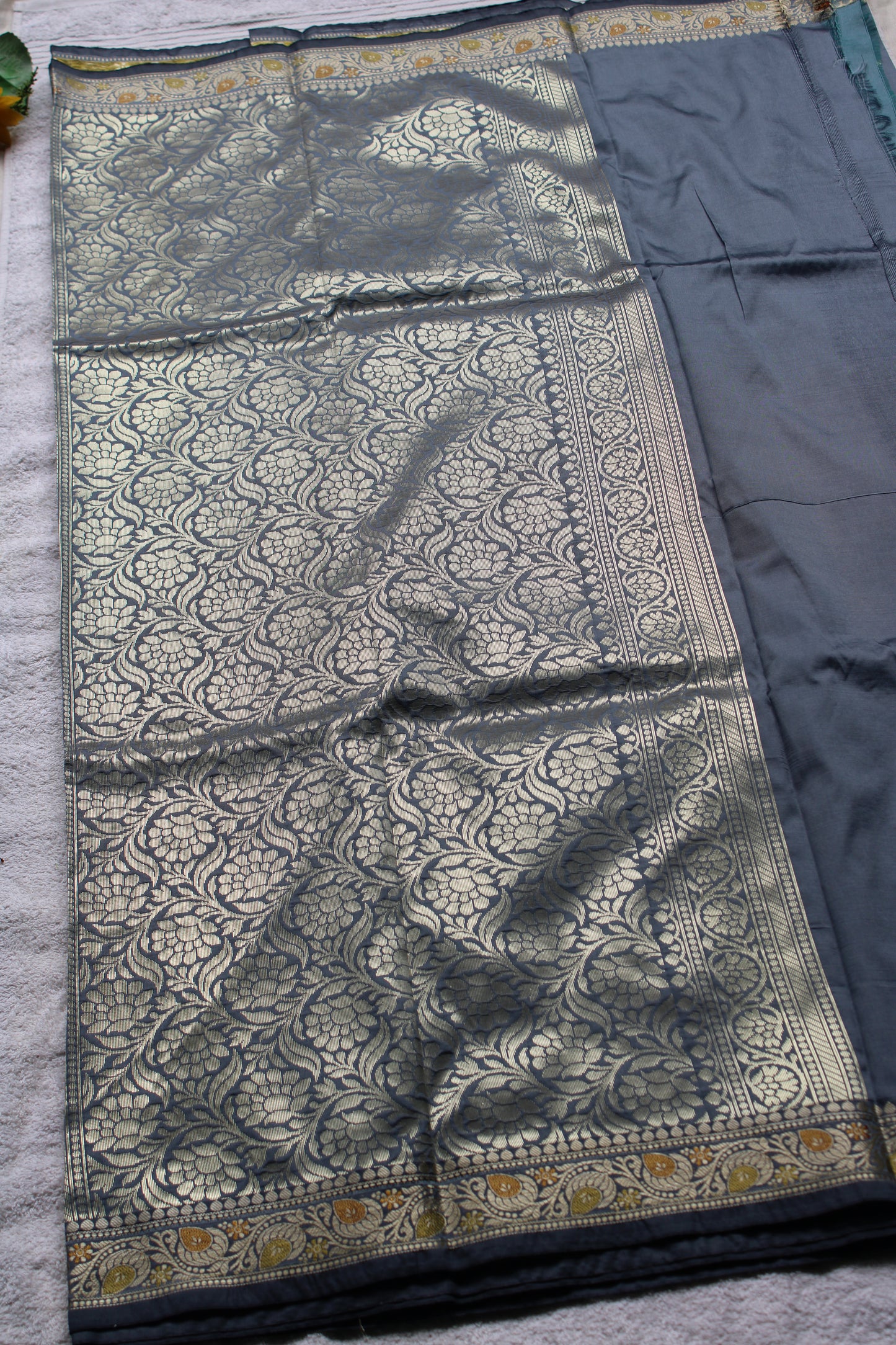 Premium Grey Katan Silk saree with trending small border