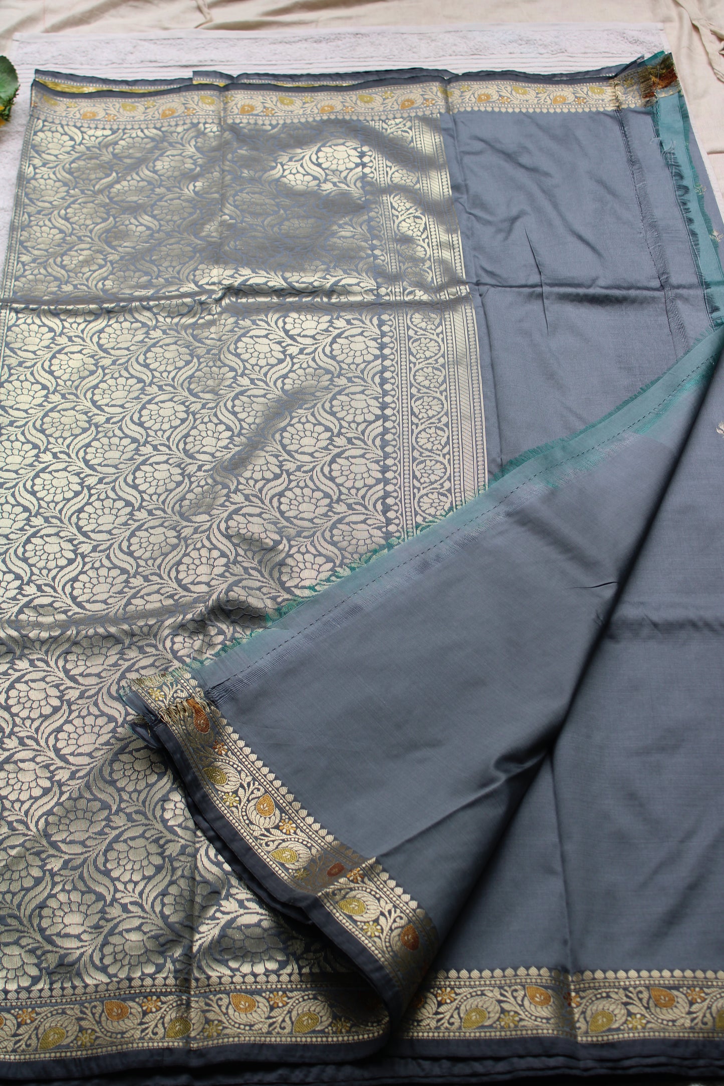 Premium Grey Katan Silk saree with trending small border