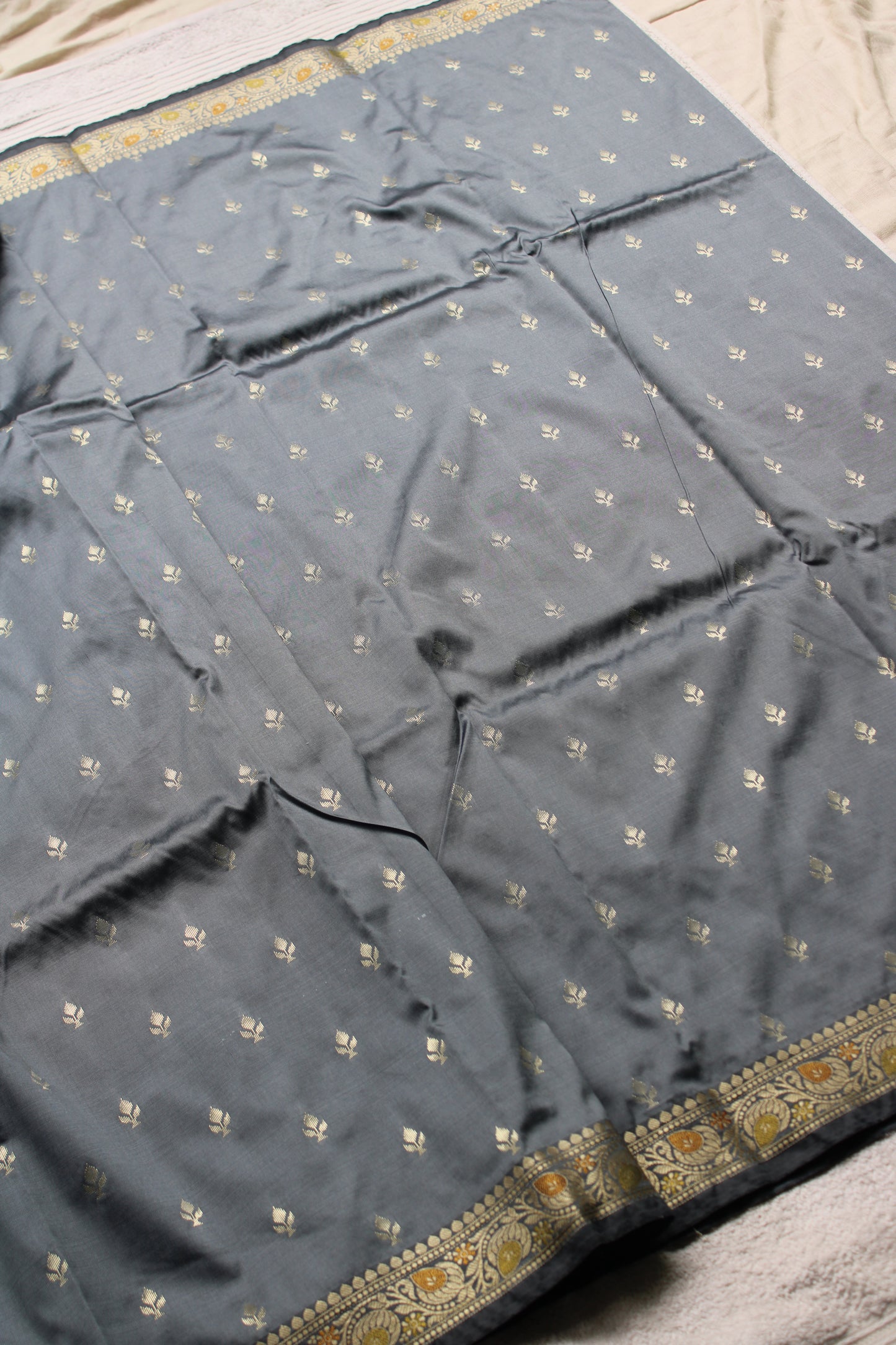 Premium Grey Katan Silk saree with trending small border