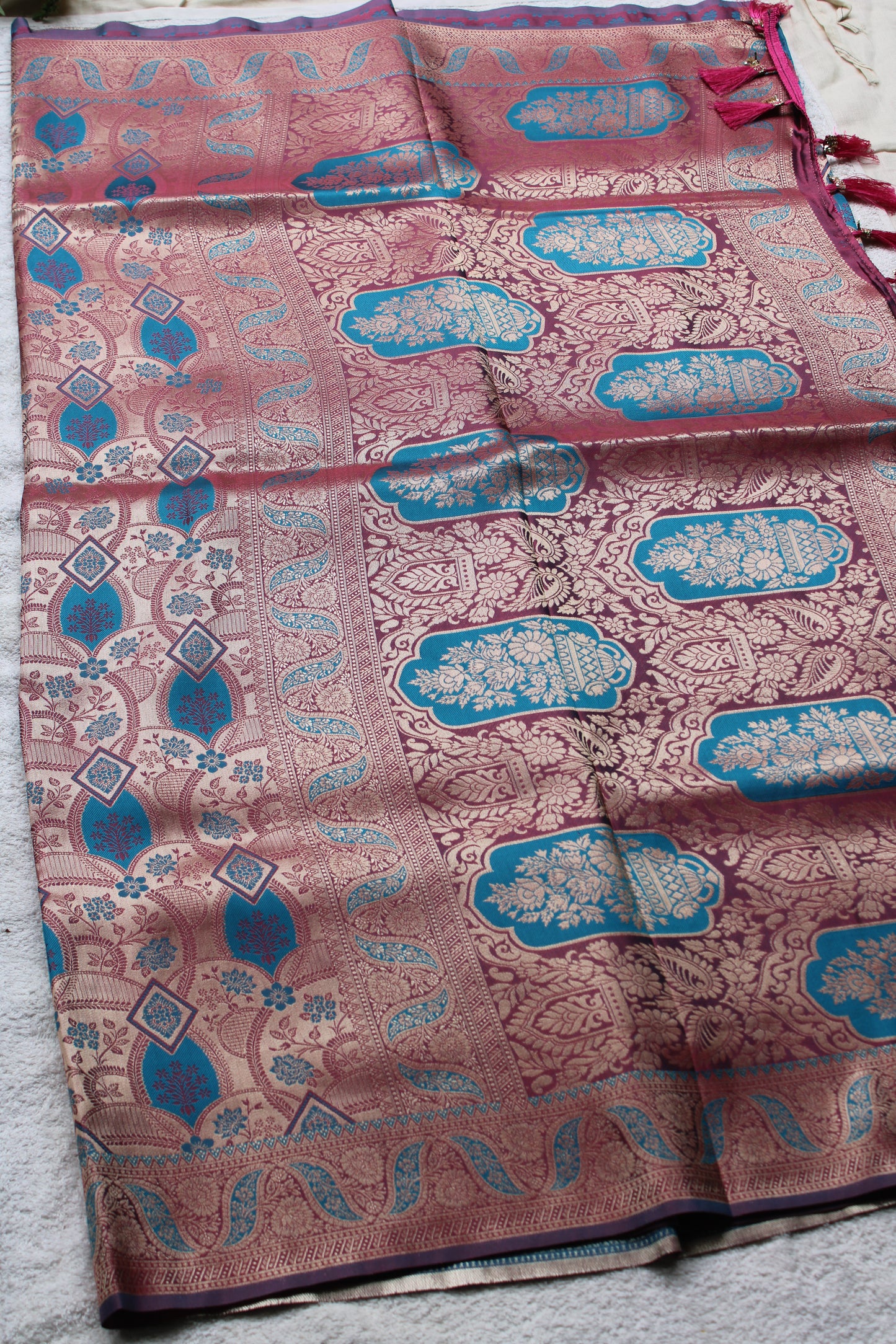 Pink and Blue dual share Soft silk saree with allover design