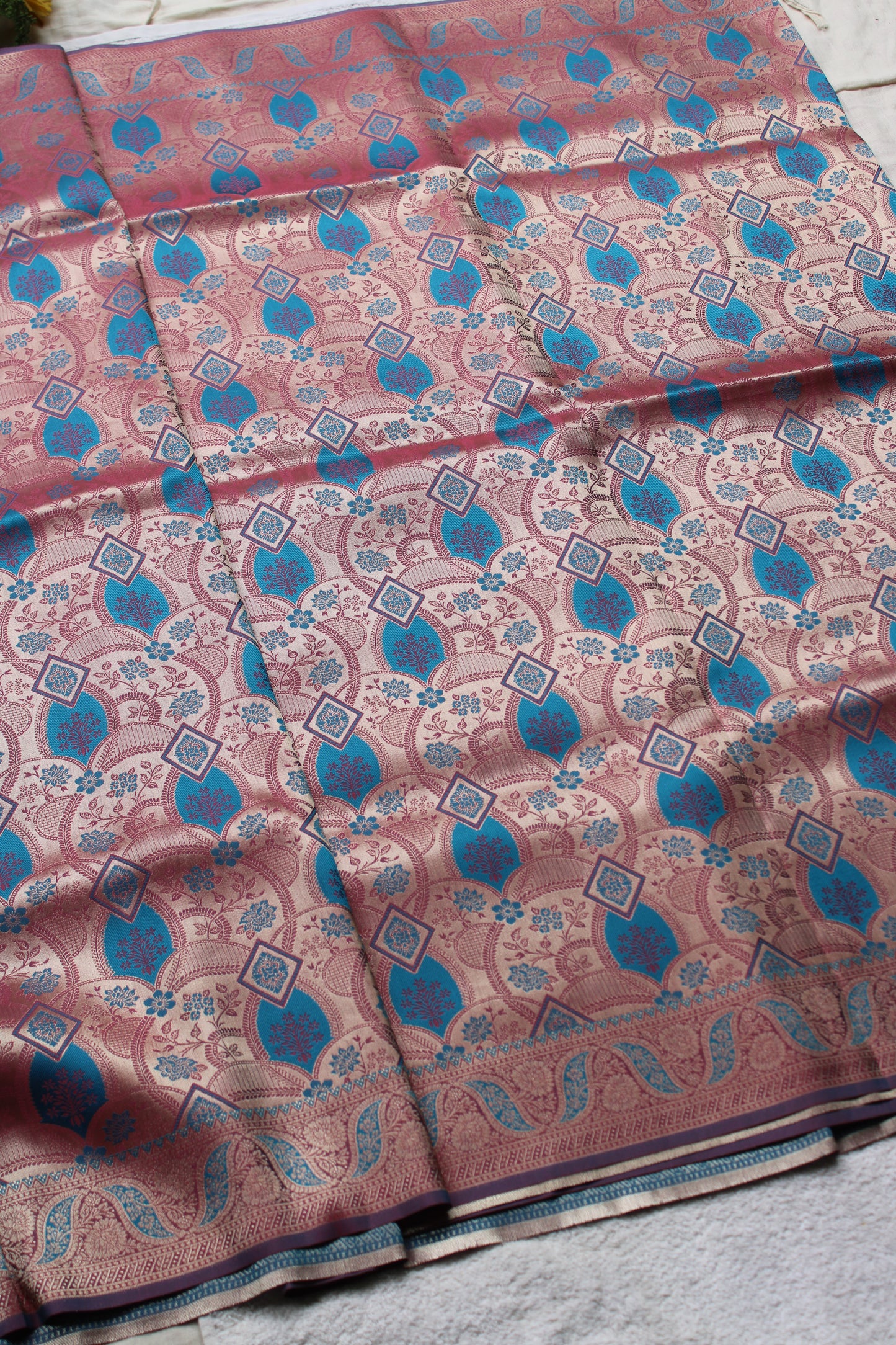 Pink and Blue dual share Soft silk saree with allover design