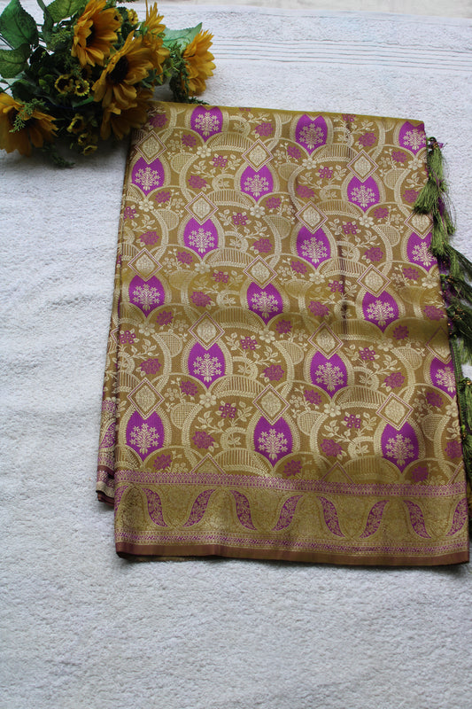 Light Green and Purple dual share Soft silk saree with allover design