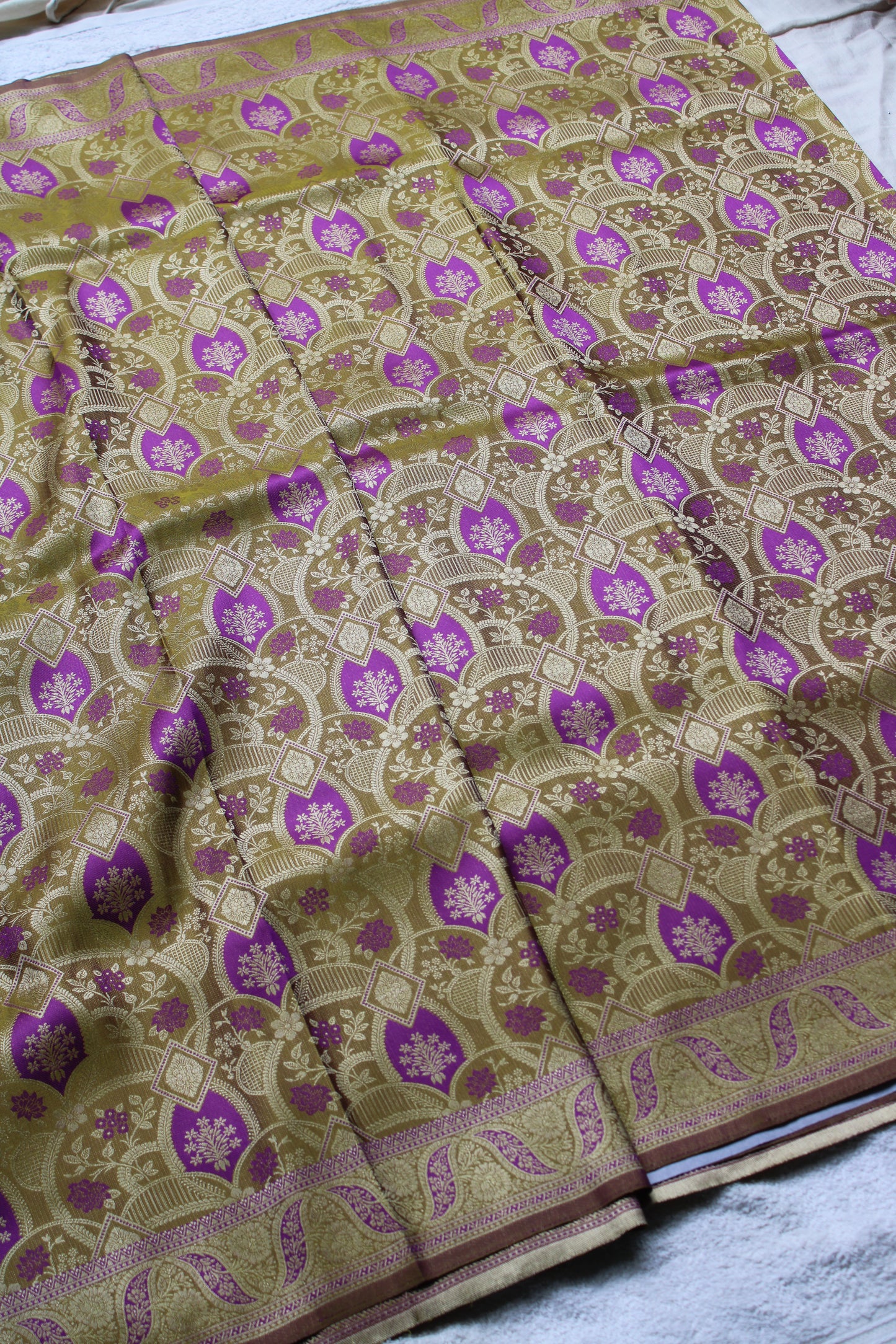 Light Green and Purple dual share Soft silk saree with allover design