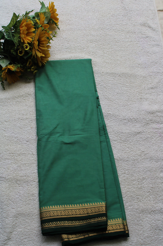 Green Premium Mysore silk saree with Small traditional border with contrast blouse