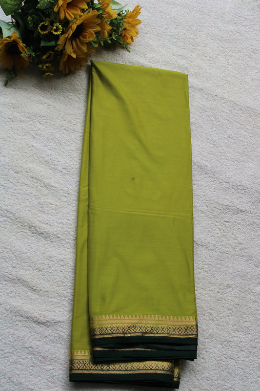 Light green Premium Mysore silk saree with Small traditional border with contrast blouse