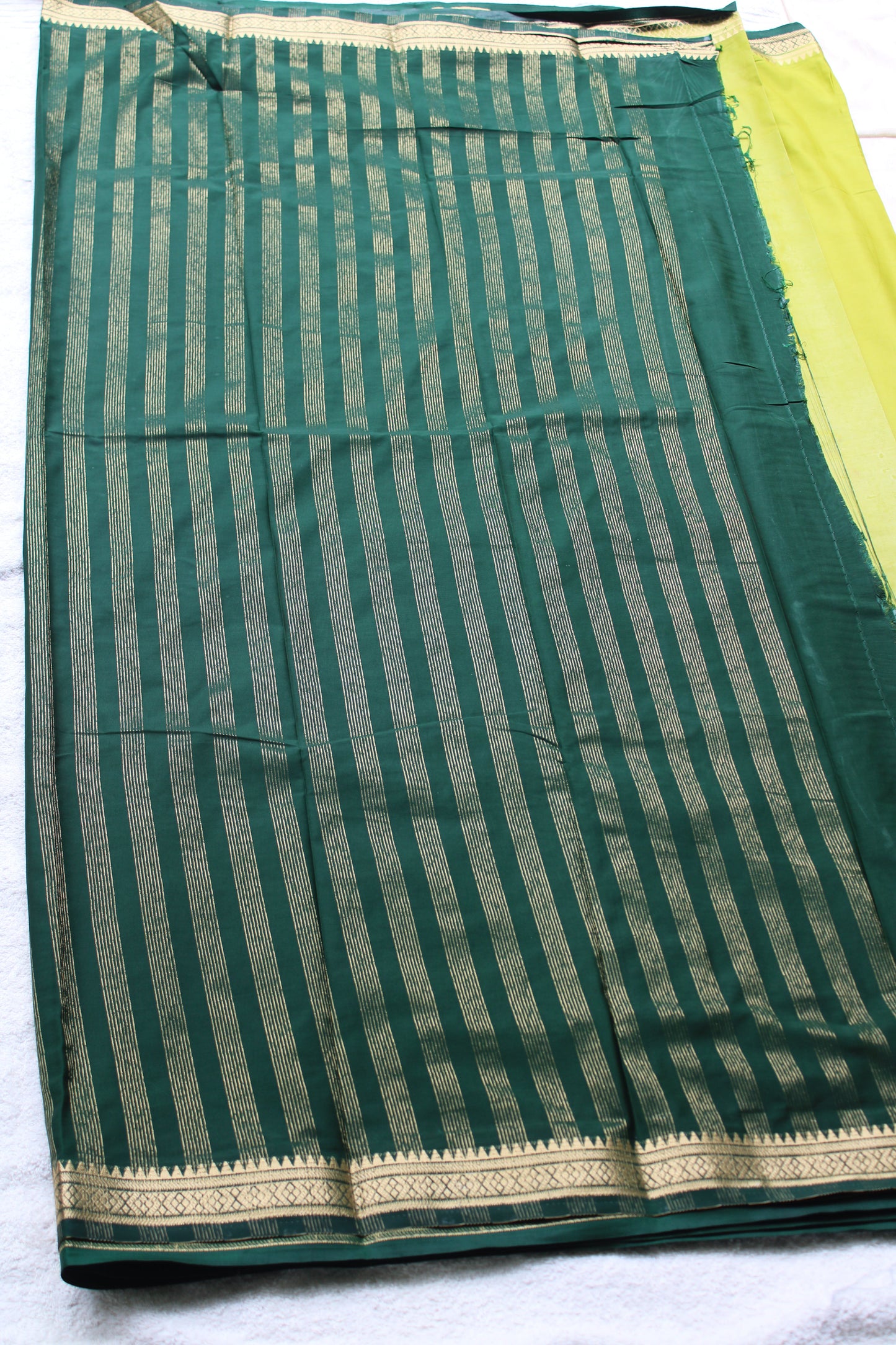 Light green Premium Mysore silk saree with Small traditional border with contrast blouse