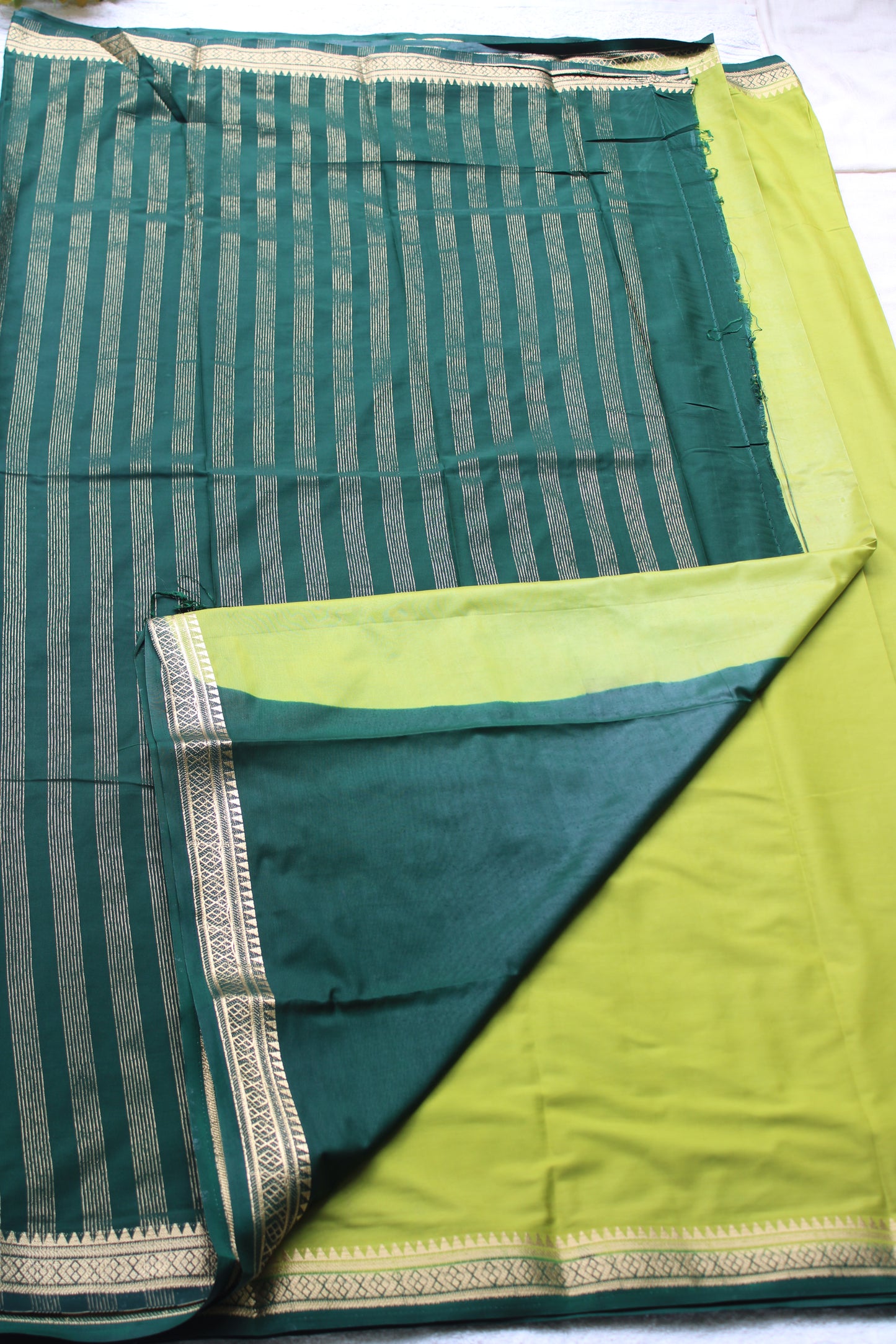 Light green Premium Mysore silk saree with Small traditional border with contrast blouse