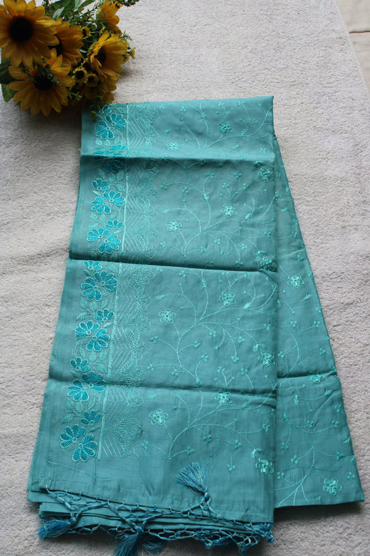 Light Blue Tusser saree with flower embroidery design