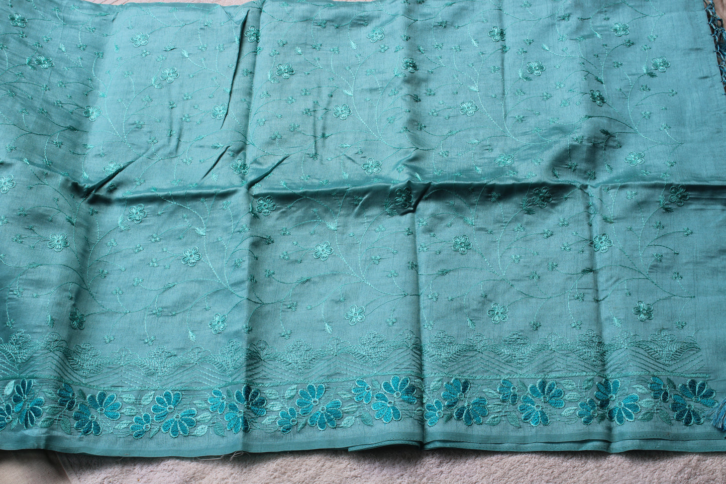Light Blue Tusser saree with flower embroidery design