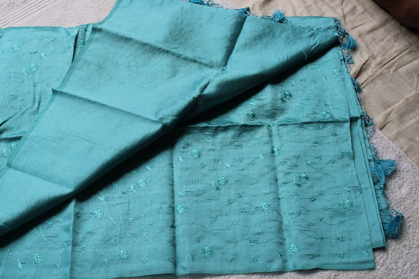 Light Blue Tusser saree with flower embroidery design