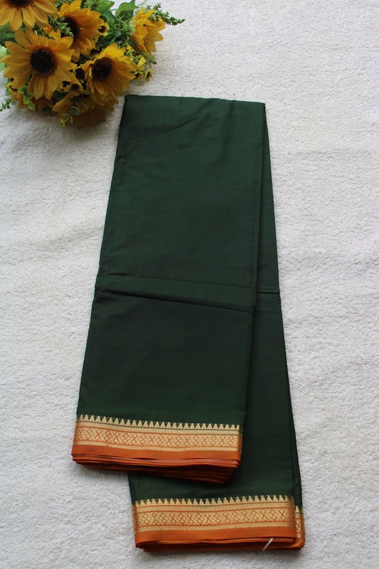 Dark green Premium Mysore silk saree with Small traditional border with contrast blouse