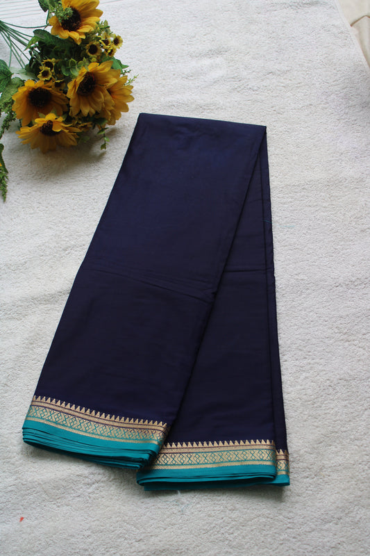 Ink Blue Premium Mysore silk saree with Small traditional border with contrast blouse