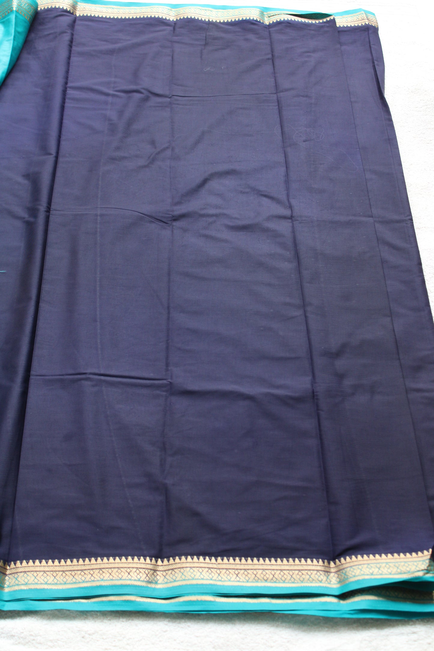 Ink Blue Premium Mysore silk saree with Small traditional border with contrast blouse