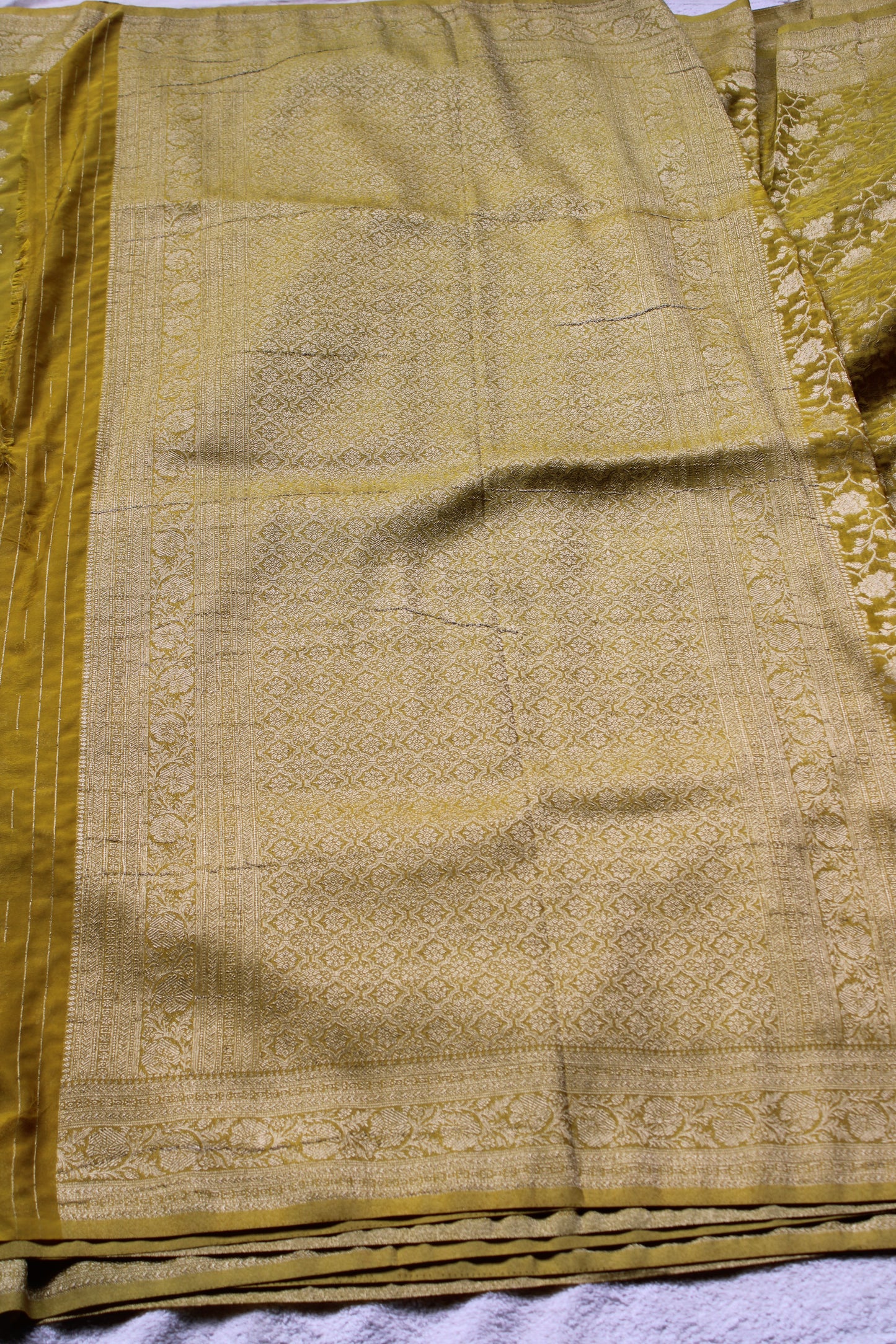 Golden Yellow Semi Georgette Flower Zaal Design Saree