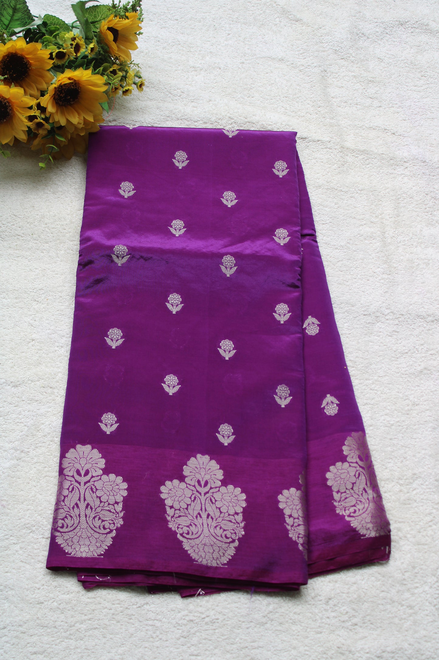 Purple Banarasi Raw Mango Open border with flower design