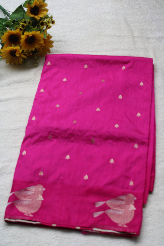 Pink Mona silk saree with figure motifs and open border