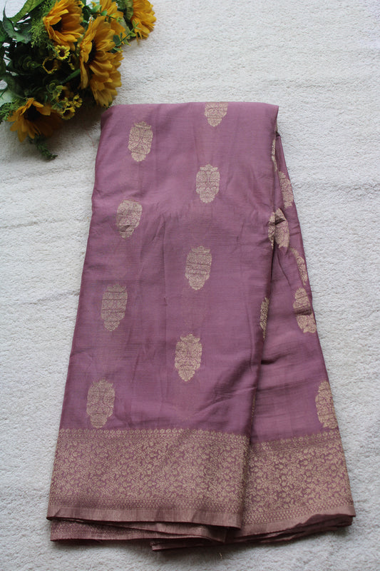 Onion pink Crape Georgette Banarasi Big Buttas saree