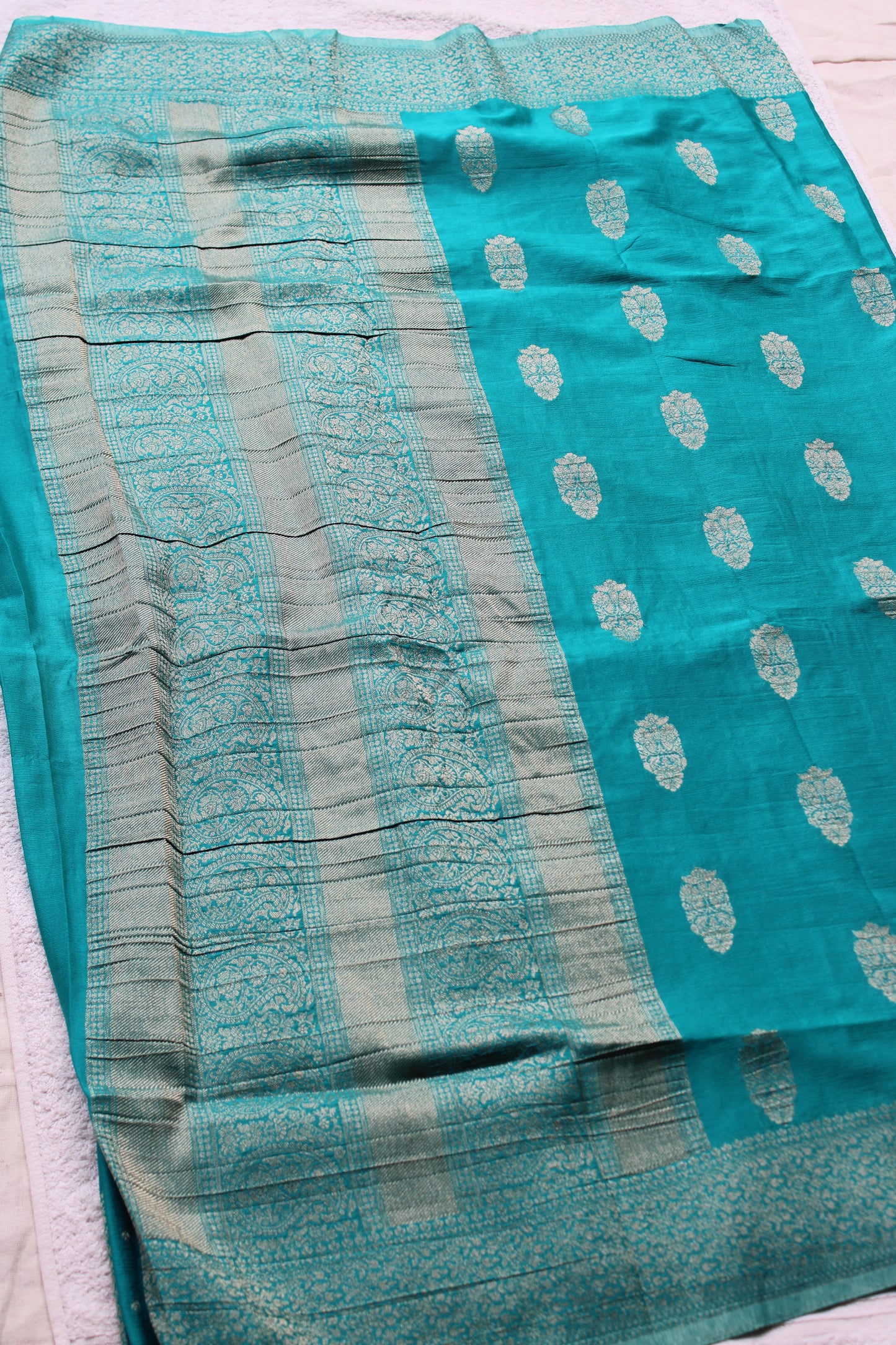Sea green Crape Georgette Banarasi Big Buttas saree