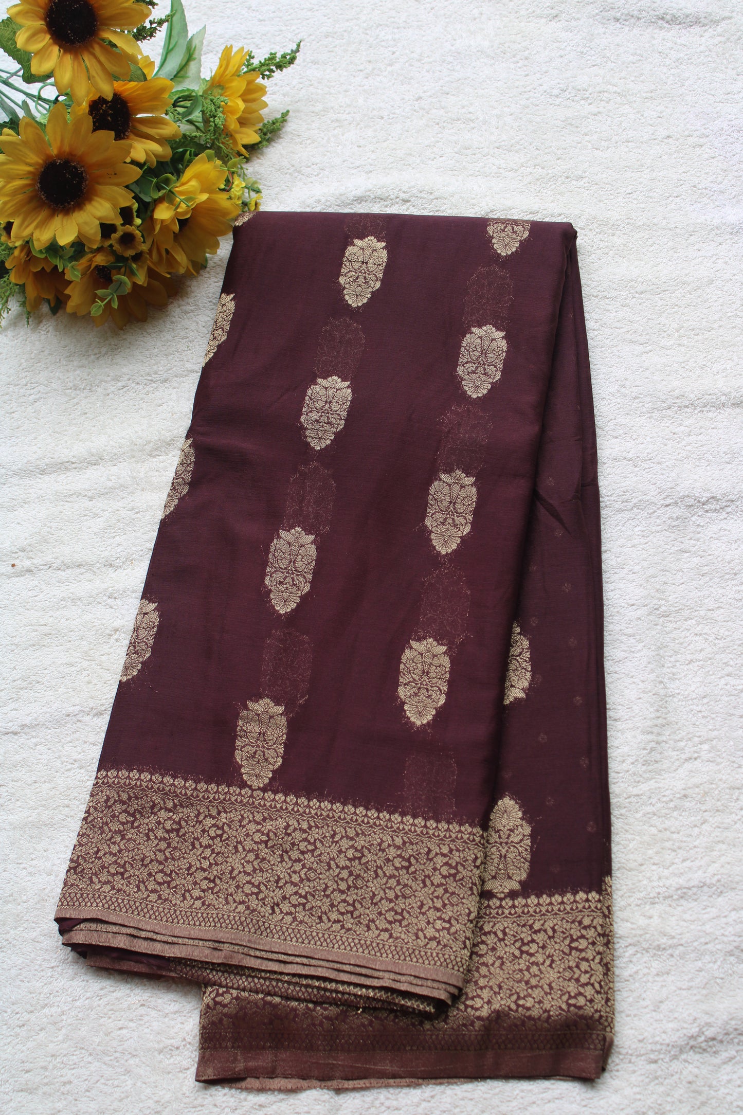 Chocolate Brown Crape Georgette Banarasi Big Buttas saree