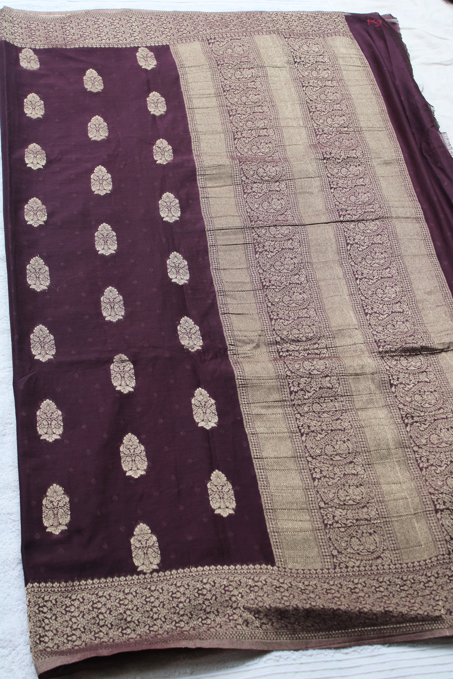 Chocolate Brown Crape Georgette Banarasi Big Buttas saree