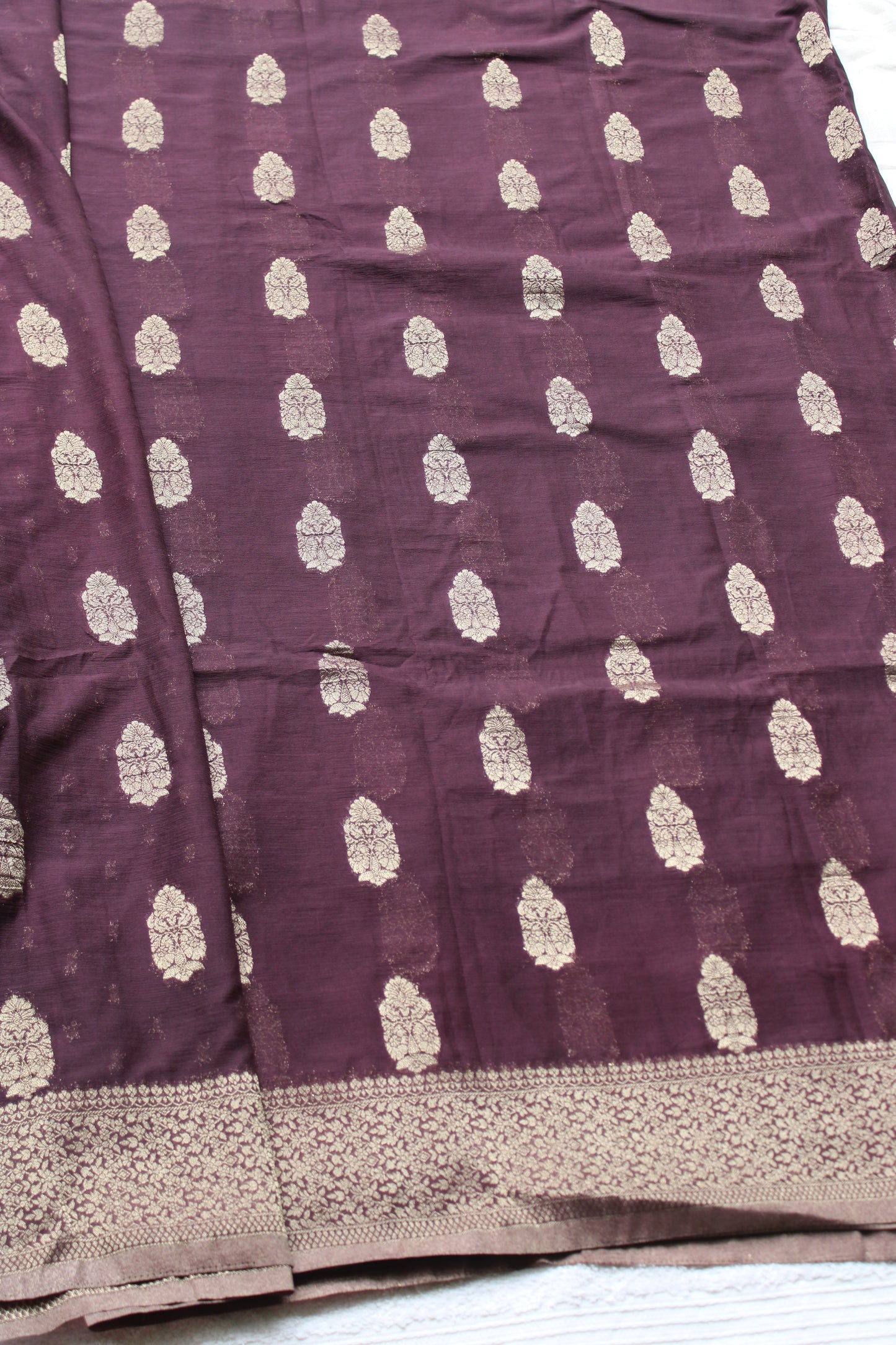Chocolate Brown Crape Georgette Banarasi Big Buttas saree