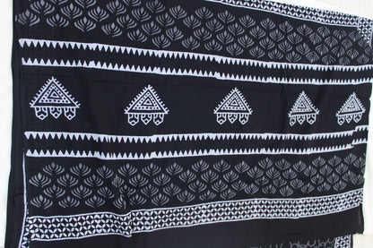 Black Block printed Mulmul Saree