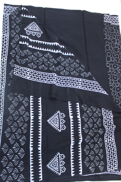 Black Block printed Mulmul Saree