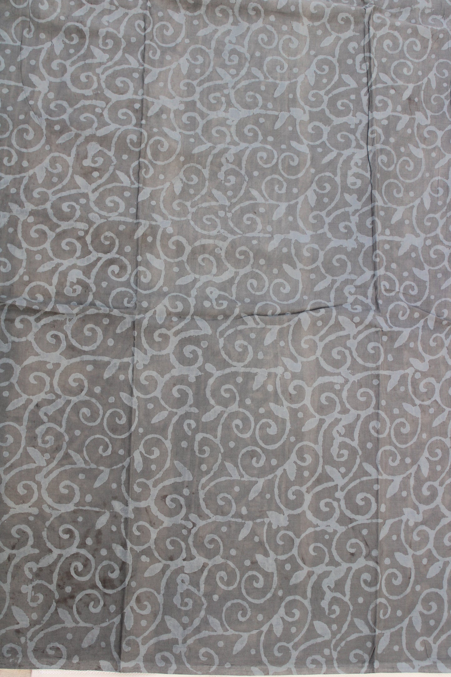 Grey leaf block printed mul cotton saree