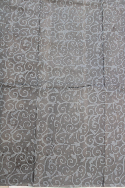 Grey leaf block printed mul cotton saree