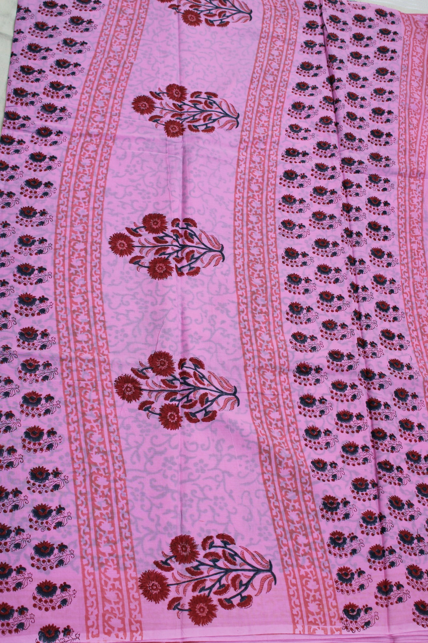 Baby pink flower block printed saree
