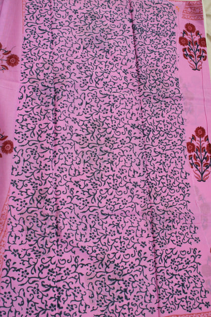 Baby pink flower block printed saree