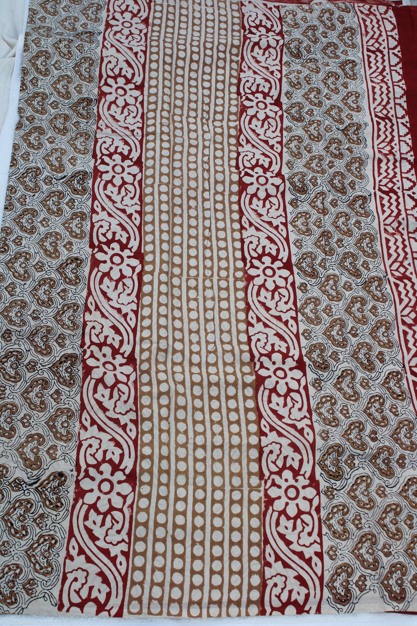 Beige with black and red combination hand block print Mul cotton saree