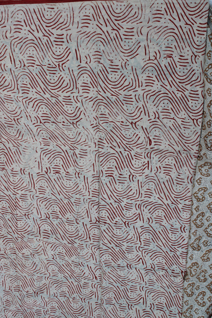 Beige with black and red combination hand block print Mul cotton saree