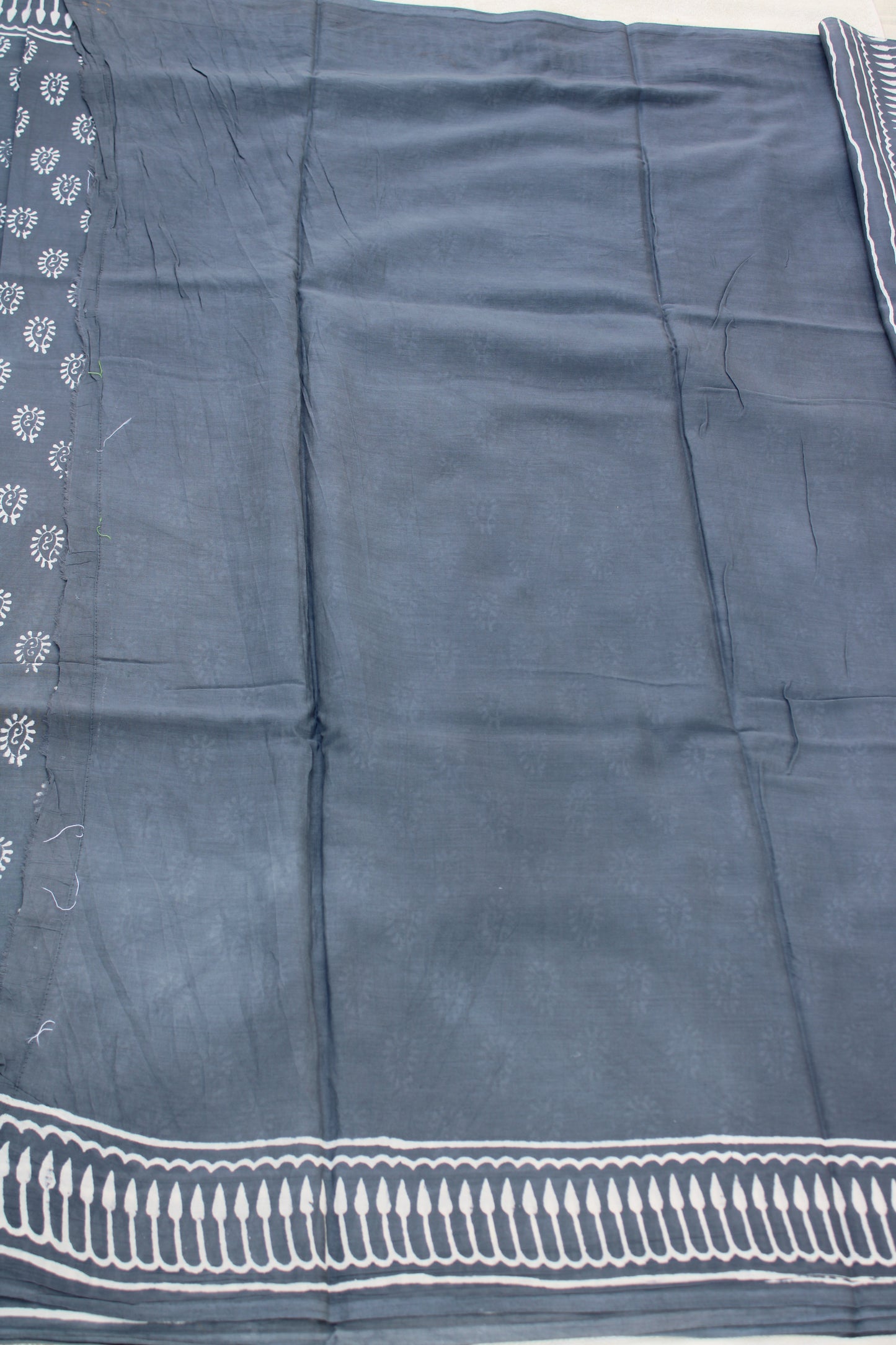 Grey hand block printed mul cotton saree