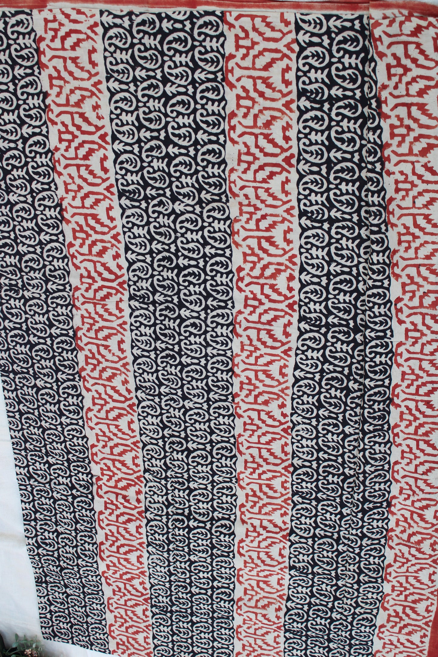 Beige with black hand block printed mul cotton saree