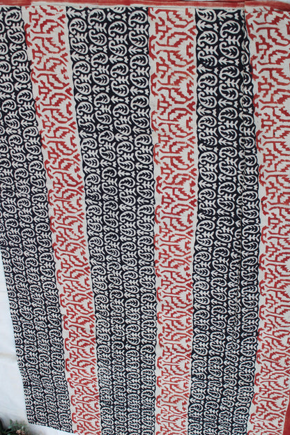 Beige with black hand block printed mul cotton saree