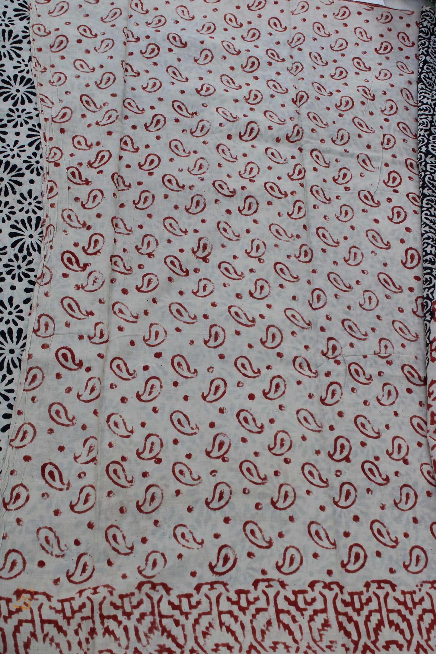 Beige with black hand block printed mul cotton saree
