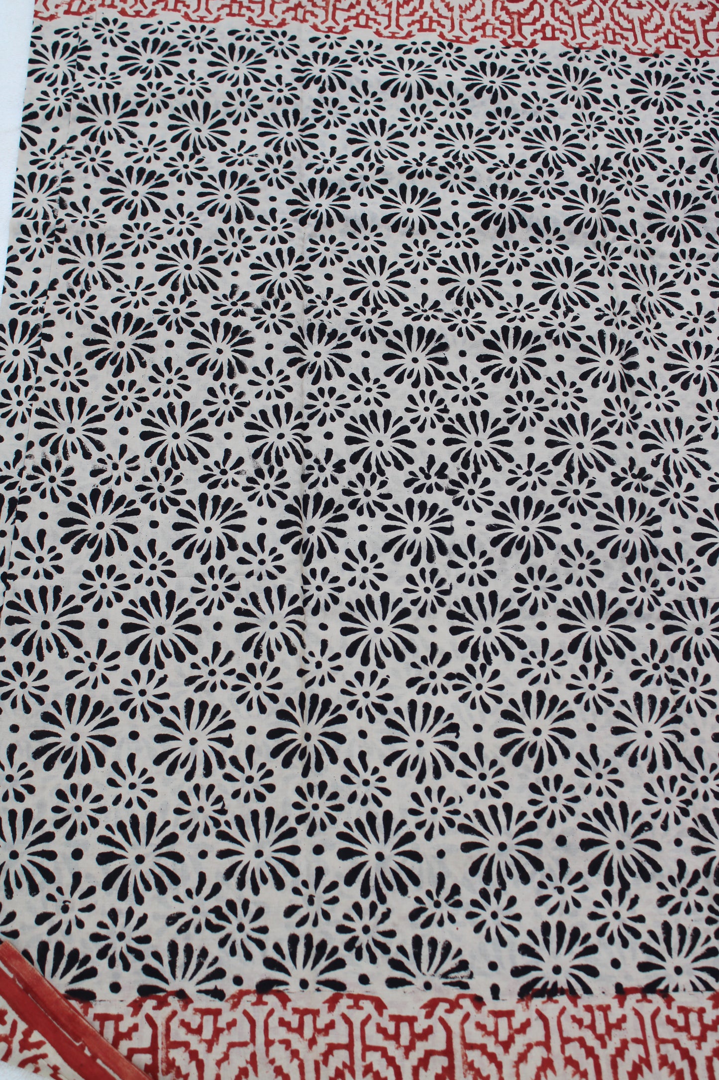 Beige with black hand block printed mul cotton saree