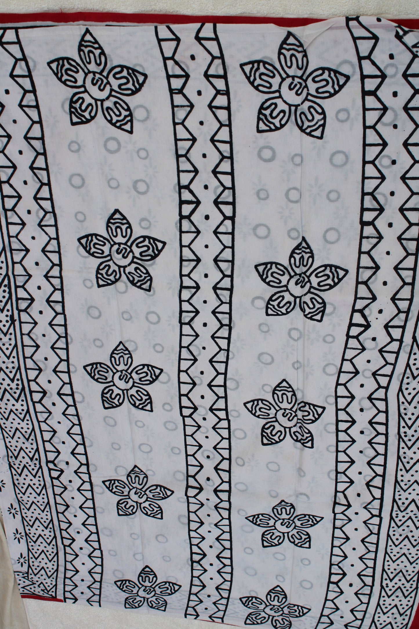 White with black flower hand block printed Mul cotton saree