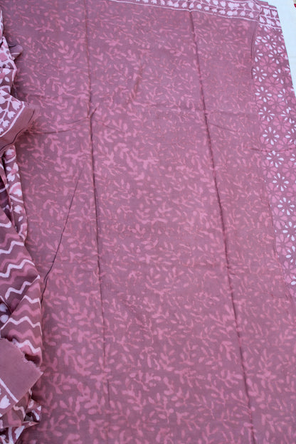 Onion pink with white hand block printed mul cotton saree