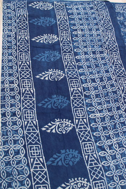 Earthy blue with white hand block printed mul