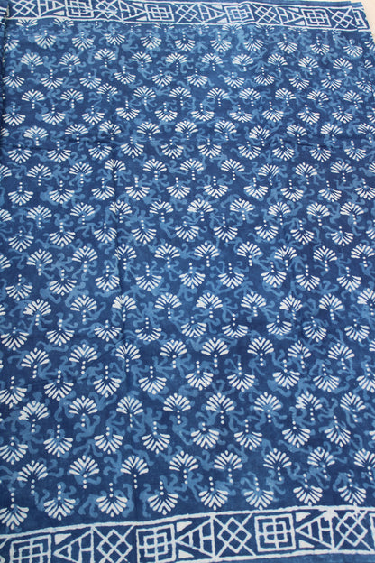 Earthy blue with white hand block printed mul