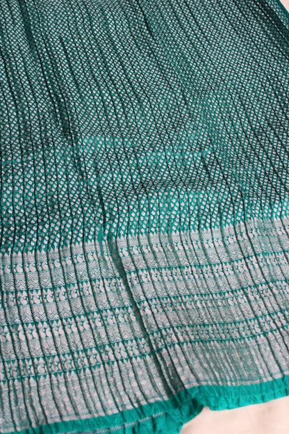 Blue green Crushed Banarasi silver Zari weaving saree